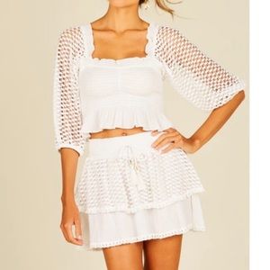 White eyelet skirt and top set